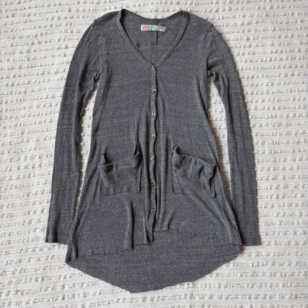 Free People FP Beach Heather Gray Lightweight Button-Front Duster Cardigan Small